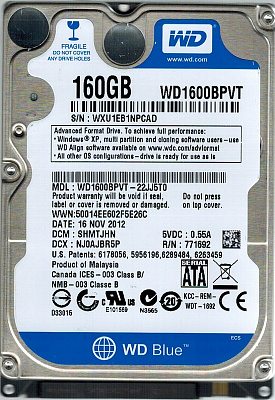 Жесткий диск для ноутбука WD WD1600BPVT 160Гб #3 – фото