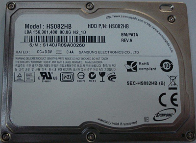 Жесткий диск для ноутбука SAMSUNG HS082HB 80Гб – фото