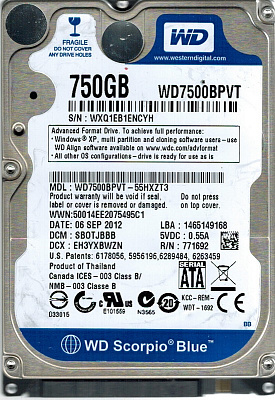 Жесткий диск для ноутбука WD WD7500BPVT 750Гб #3 – фото